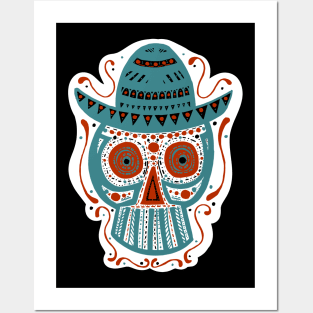 Hand Drawn Sombrero Skull Posters and Art